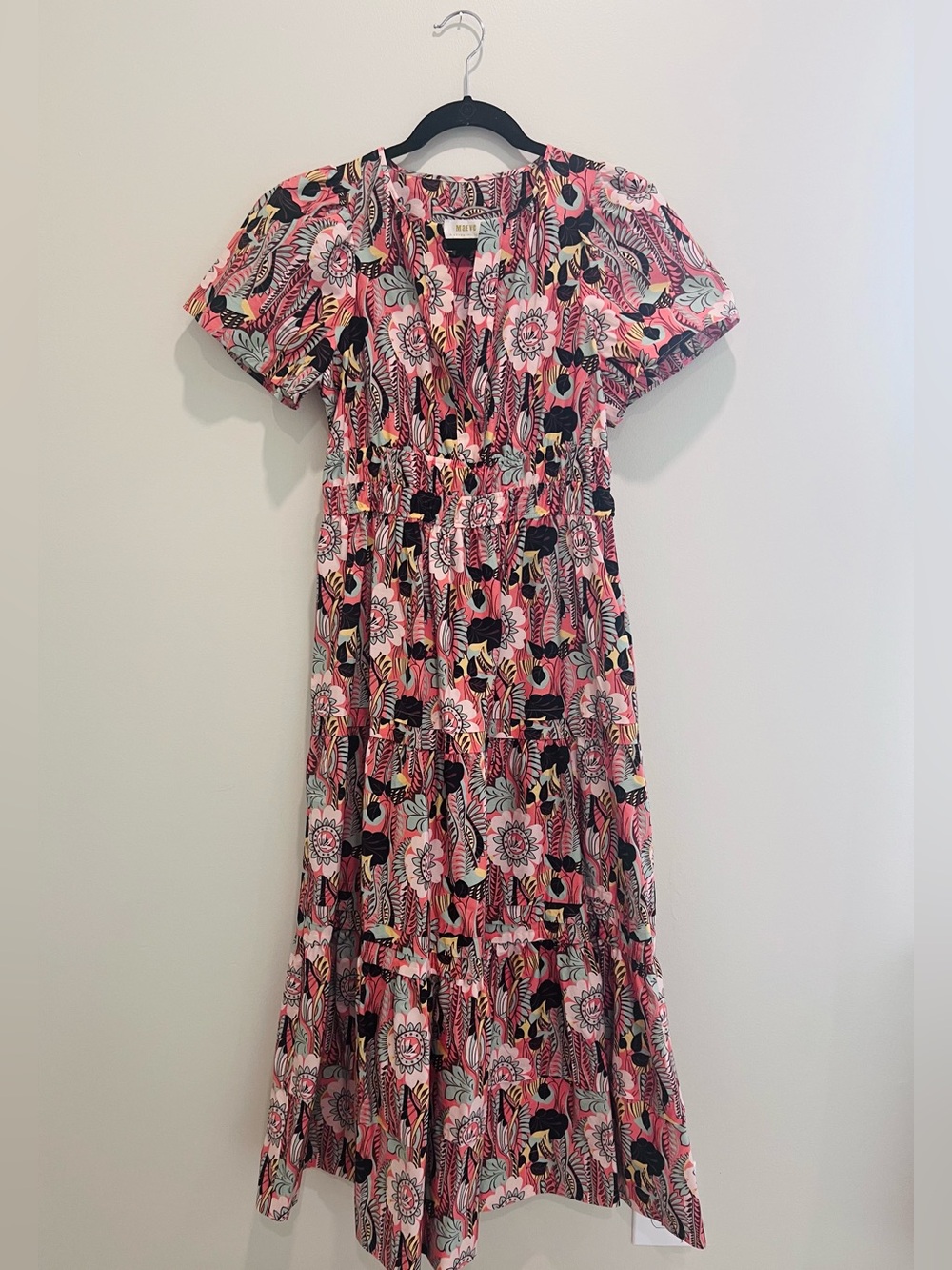 Anthropologie Pink Floral Tiered Maxi Dress